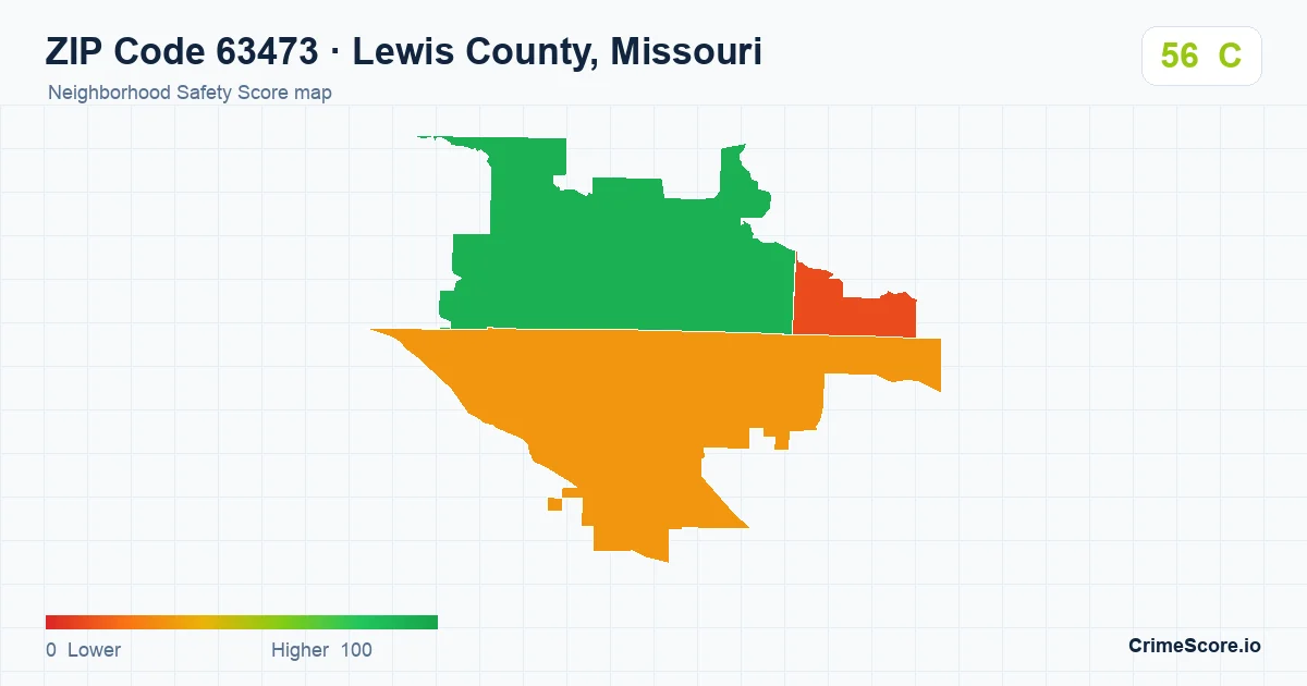 ZIP Code 63473 in Lewis County, Missouri neighborhood Safety Score map