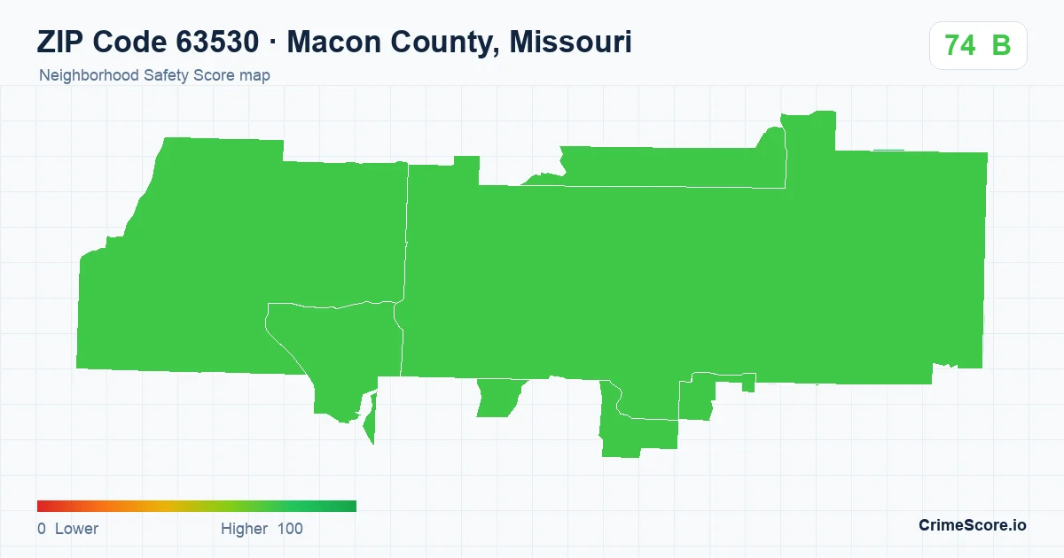 ZIP Code 63530 in Macon County, Missouri neighborhood Safety Score map