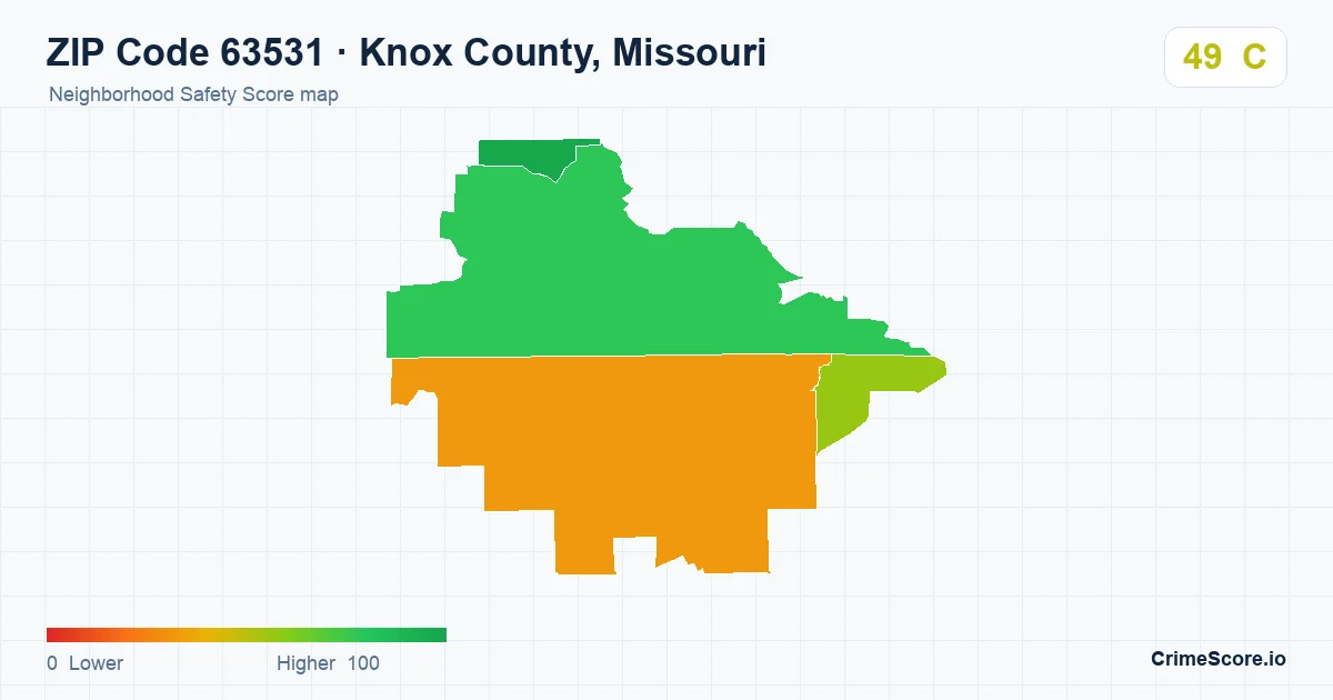 ZIP Code 63531 in Knox County, Missouri neighborhood Safety Score map