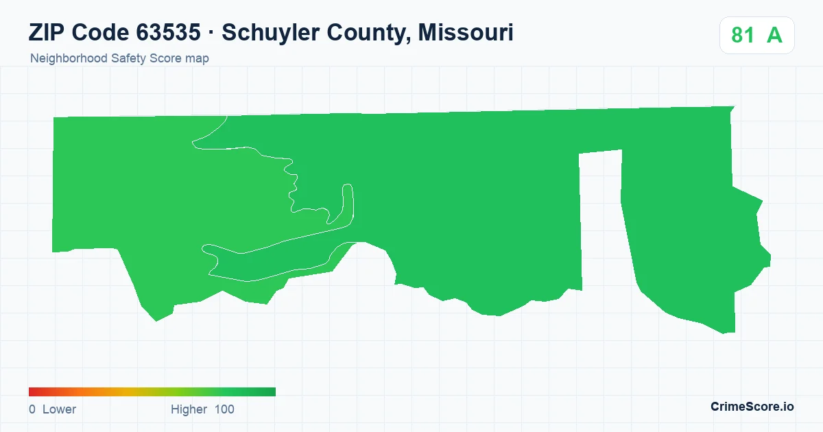 ZIP Code 63535 in Schuyler County, Missouri neighborhood Safety Score map