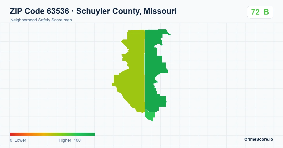 ZIP Code 63536 in Schuyler County, Missouri neighborhood Safety Score map