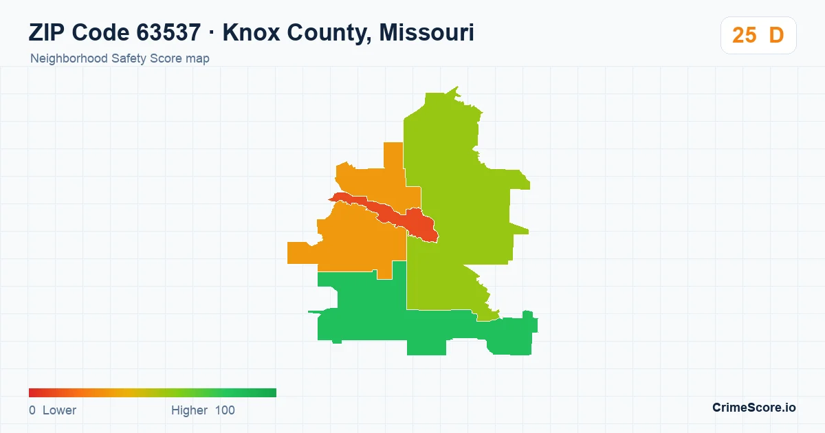 ZIP Code 63537 in Knox County, Missouri neighborhood Safety Score map