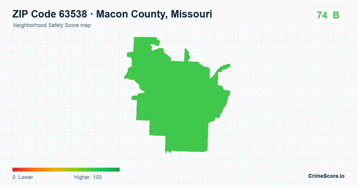 ZIP Code 63538 in Macon County, Missouri neighborhood Safety Score map