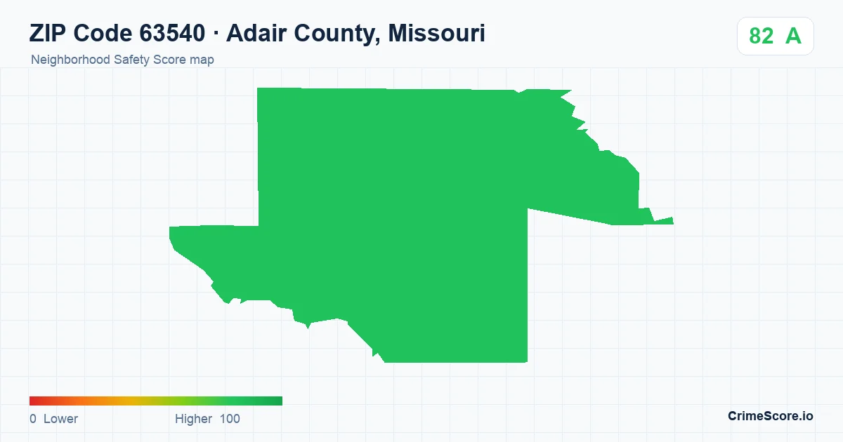 ZIP Code 63540 in Adair County, Missouri neighborhood Safety Score map