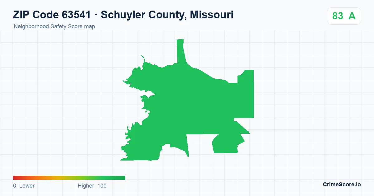 ZIP Code 63541 in Schuyler County, Missouri neighborhood Safety Score map