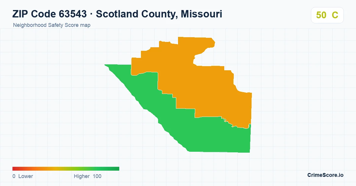 ZIP Code 63543 in Scotland County, Missouri neighborhood Safety Score map