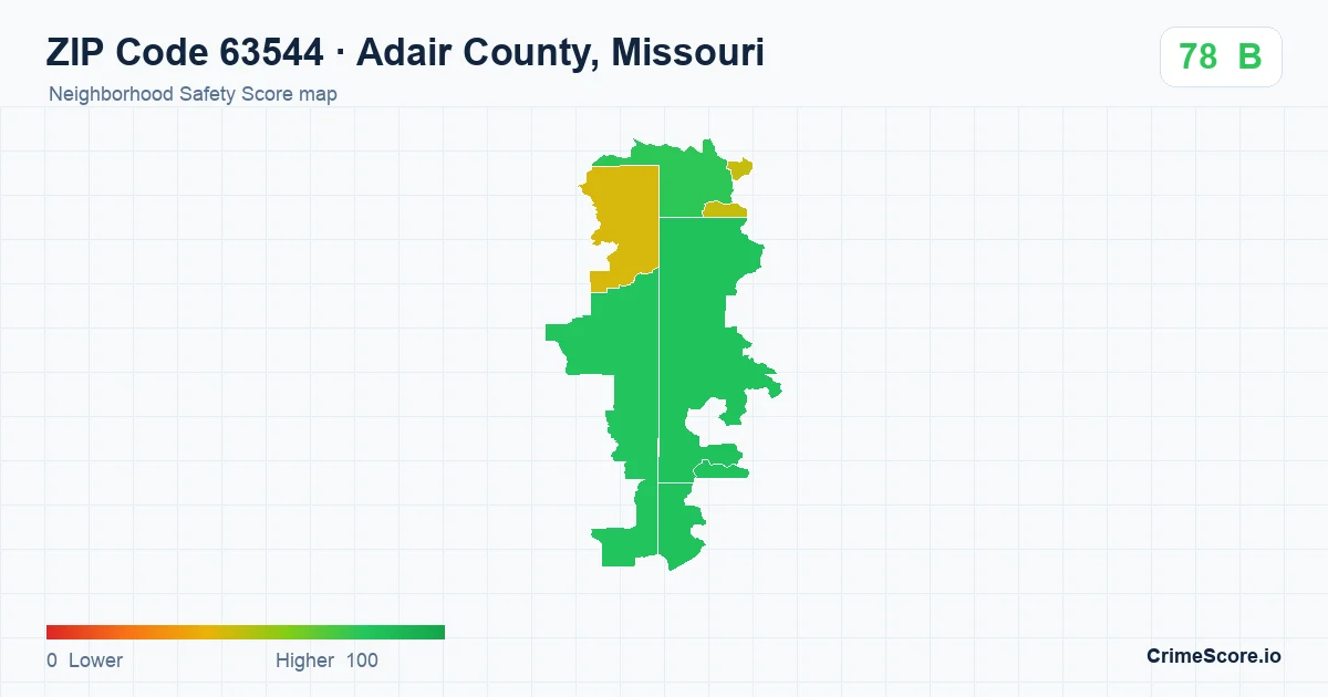 ZIP Code 63544 in Adair County, Missouri neighborhood Safety Score map
