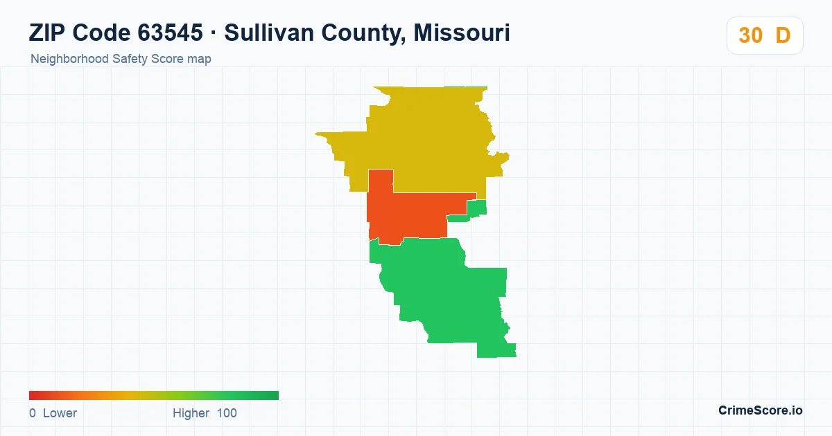 ZIP Code 63545 in Sullivan County, Missouri neighborhood Safety Score map