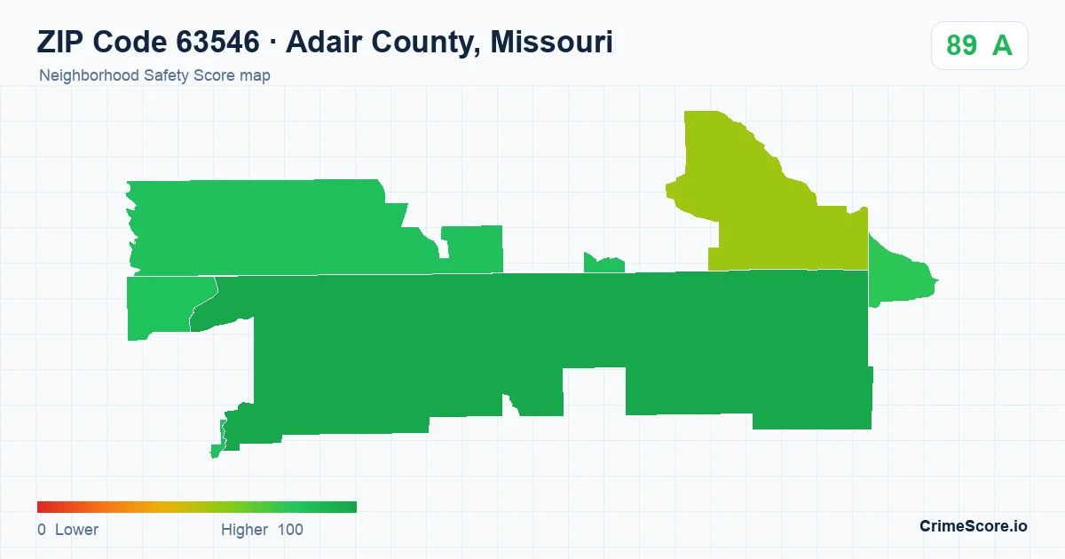 ZIP Code 63546 in Adair County, Missouri neighborhood Safety Score map
