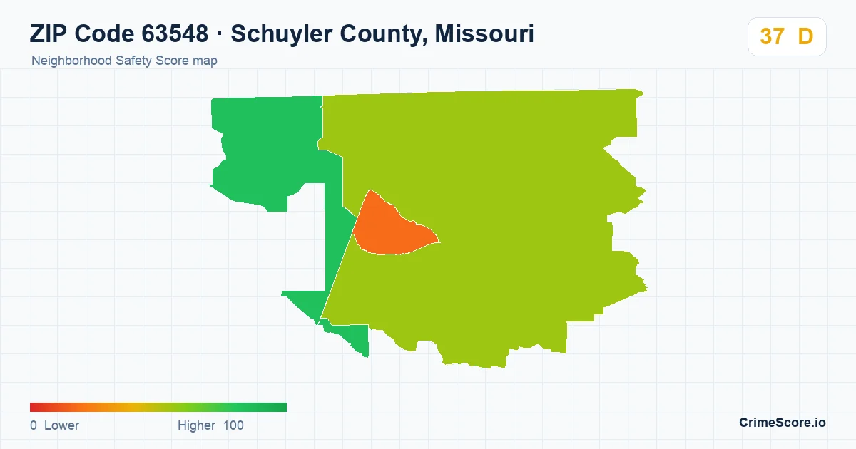 ZIP Code 63548 in Schuyler County, Missouri neighborhood Safety Score map