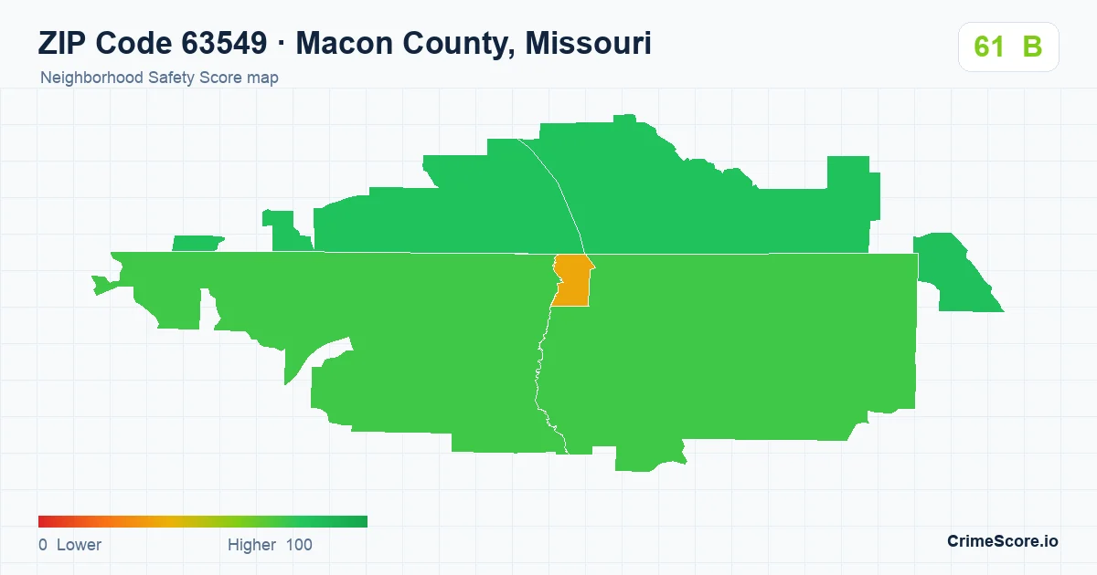 ZIP Code 63549 in Macon County, Missouri neighborhood Safety Score map