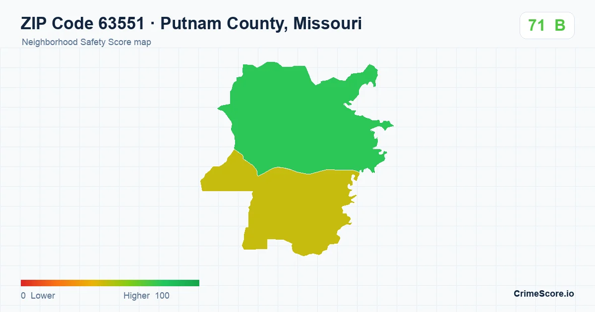 ZIP Code 63551 in Putnam County, Missouri neighborhood Safety Score map