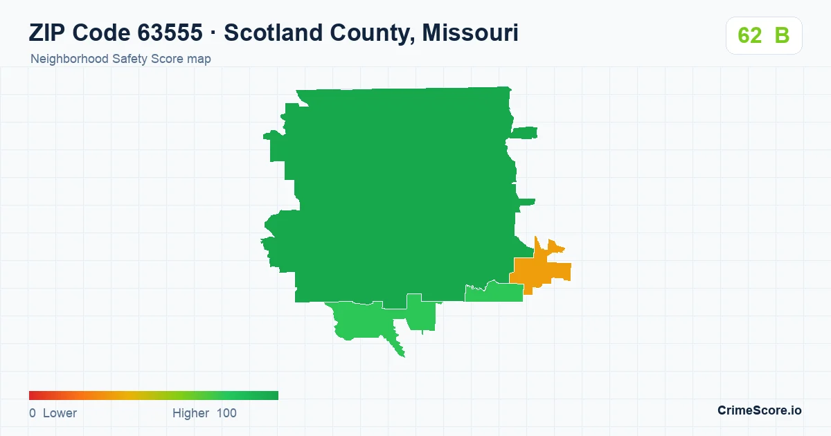 ZIP Code 63555 in Scotland County, Missouri neighborhood Safety Score map