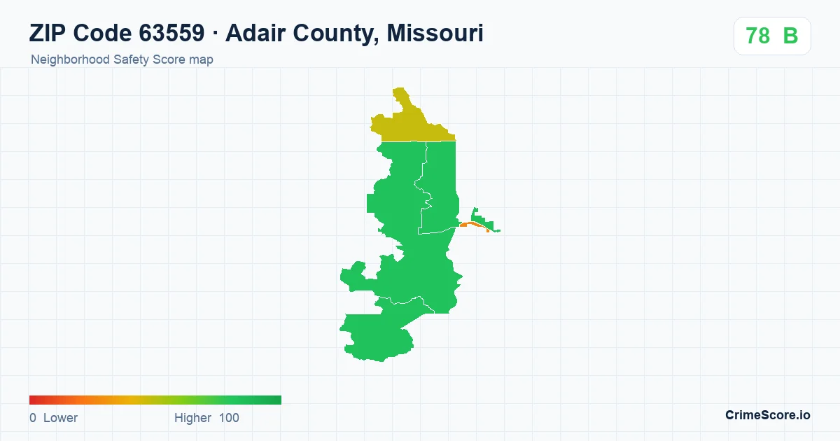 ZIP Code 63559 in Adair County, Missouri neighborhood Safety Score map
