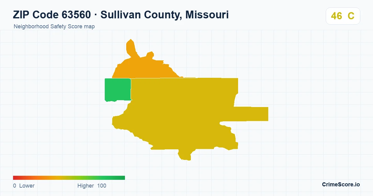 ZIP Code 63560 in Sullivan County, Missouri neighborhood Safety Score map
