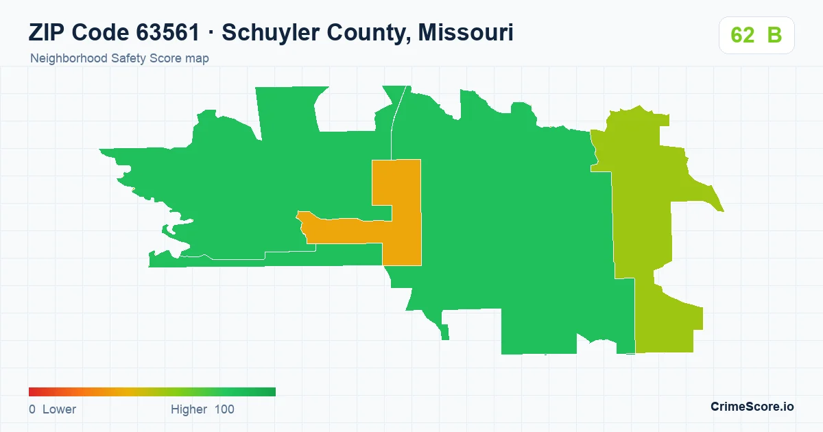 ZIP Code 63561 in Schuyler County, Missouri neighborhood Safety Score map