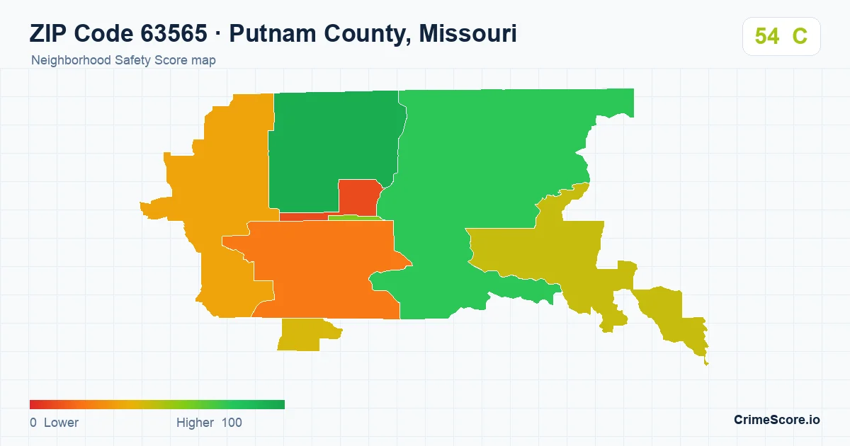 ZIP Code 63565 in Putnam County, Missouri neighborhood Safety Score map