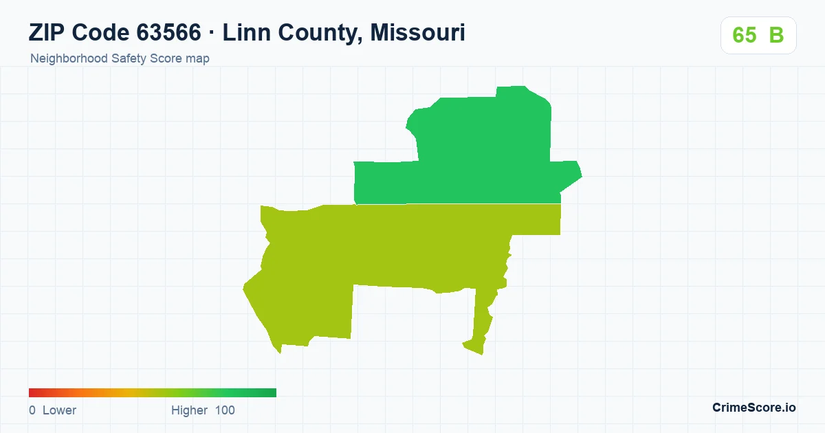 ZIP Code 63566 in Linn County, Missouri neighborhood Safety Score map
