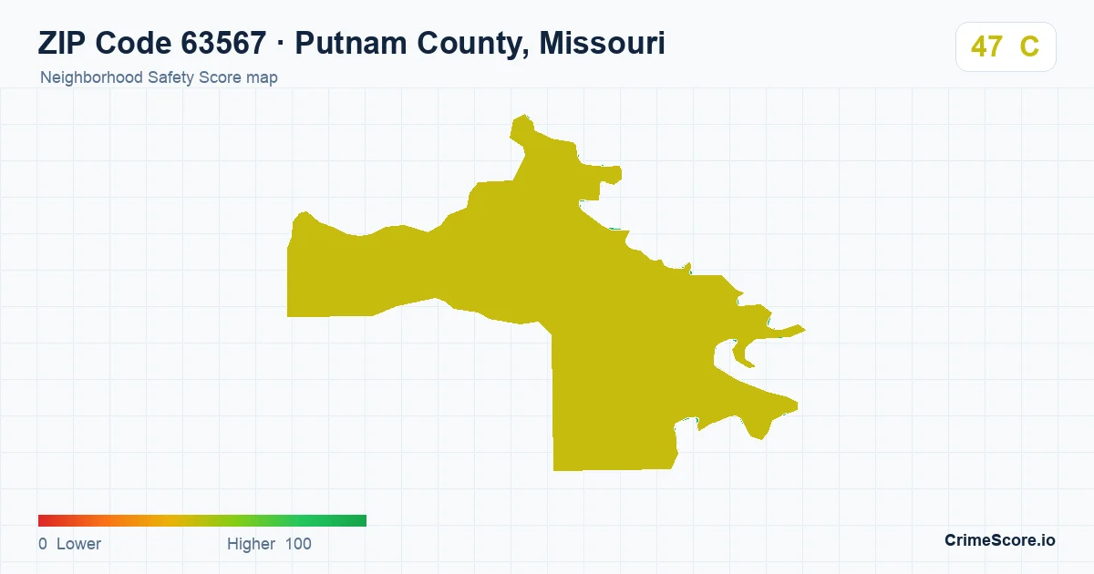 ZIP Code 63567 in Putnam County, Missouri neighborhood Safety Score map