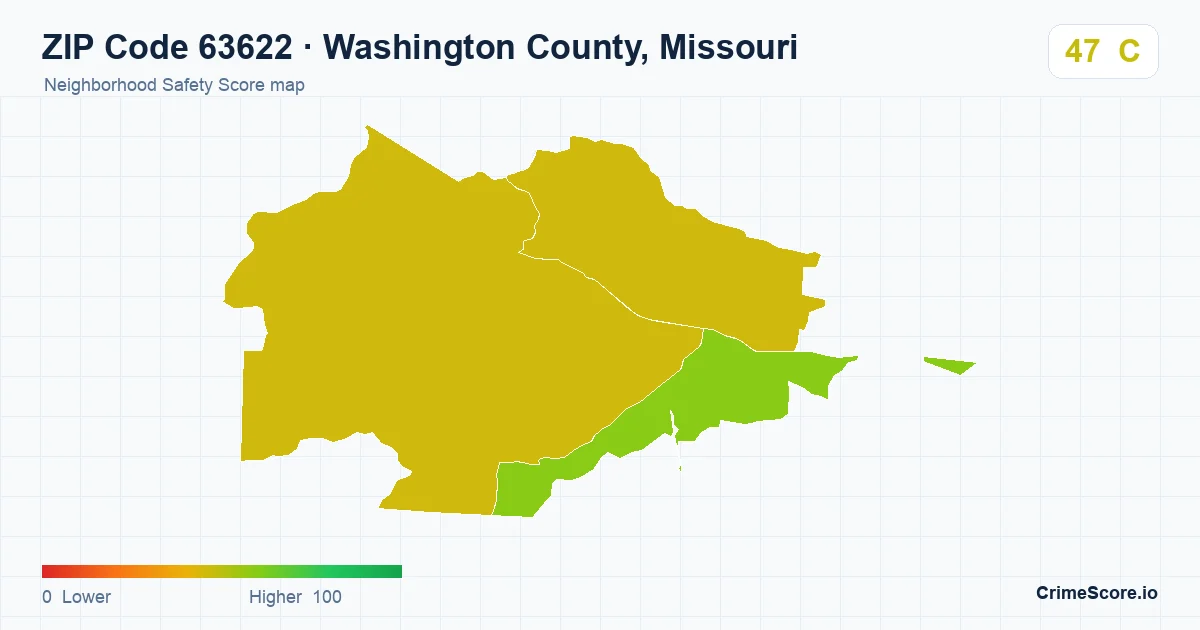 ZIP Code 63622 in Washington County, Missouri neighborhood Safety Score map