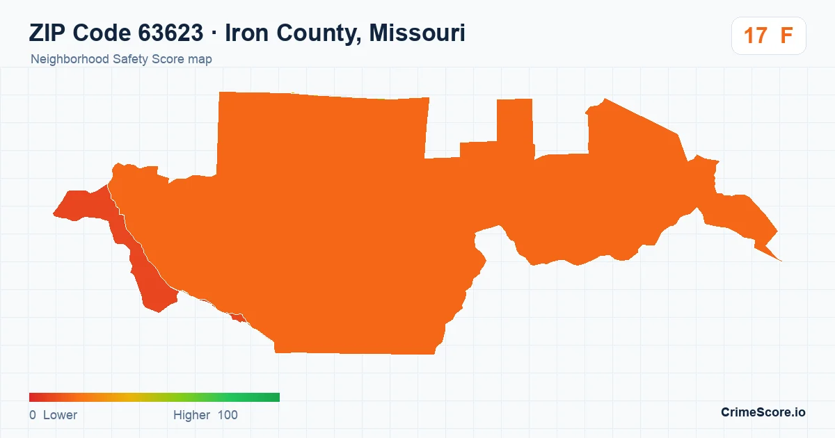 ZIP Code 63623 in Iron County, Missouri neighborhood Safety Score map