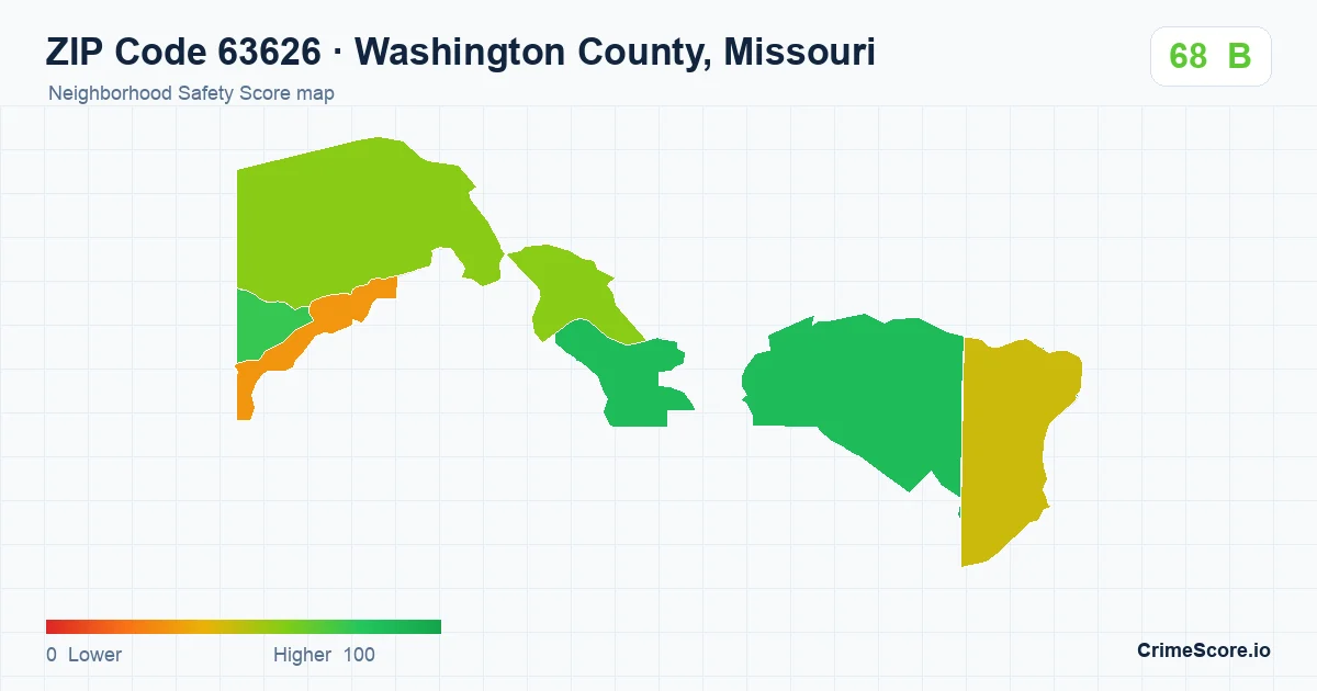 ZIP Code 63626 in Washington County, Missouri neighborhood Safety Score map