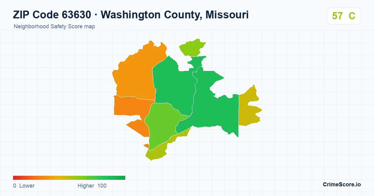 ZIP Code 63630 in Washington County, Missouri neighborhood Safety Score map