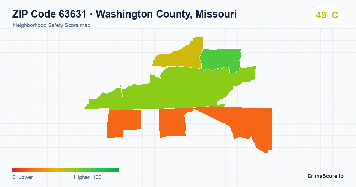 ZIP Code 63631 in Washington County, Missouri neighborhood Safety Score map