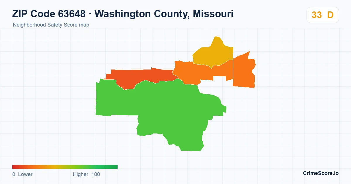 ZIP Code 63648 in Washington County, Missouri neighborhood Safety Score map