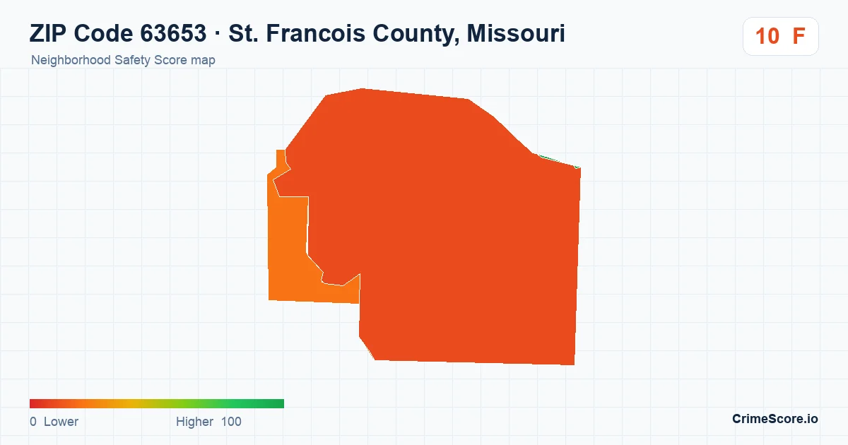 ZIP Code 63653 in St. Francois County, Missouri neighborhood Safety Score map