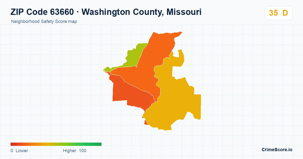 ZIP Code 63660 in Washington County, Missouri neighborhood Safety Score map