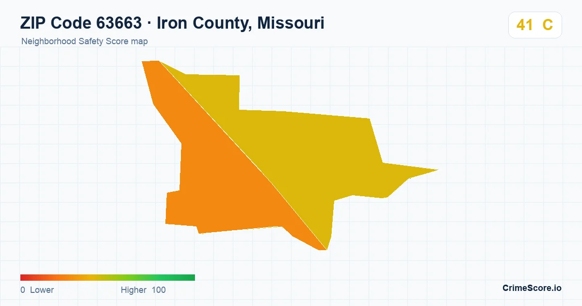 ZIP Code 63663 in Iron County, Missouri neighborhood Safety Score map
