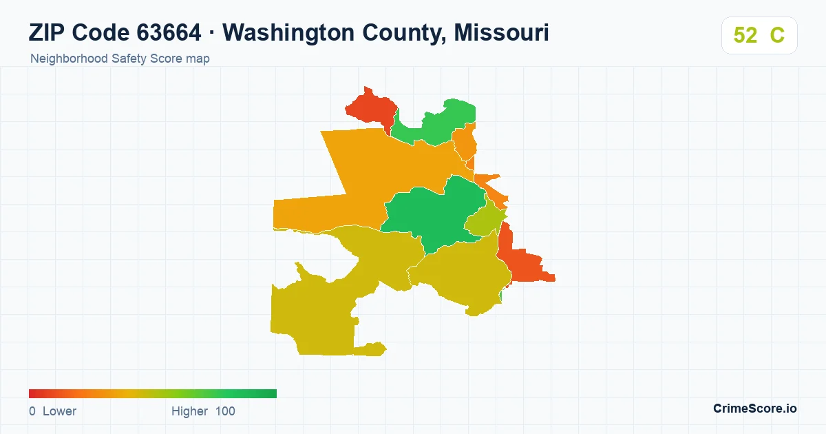 ZIP Code 63664 in Washington County, Missouri neighborhood Safety Score map