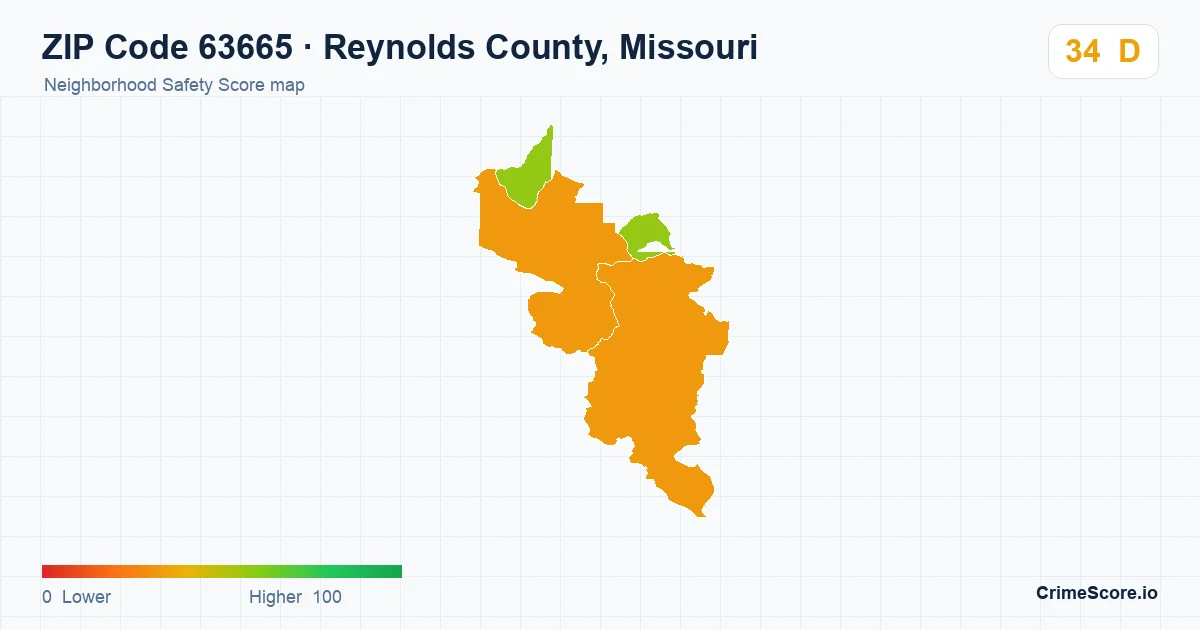 ZIP Code 63665 in Reynolds County, Missouri neighborhood Safety Score map