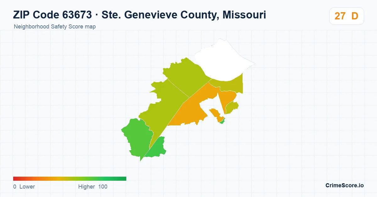ZIP Code 63673 in Ste. Genevieve County, Missouri neighborhood Safety Score map