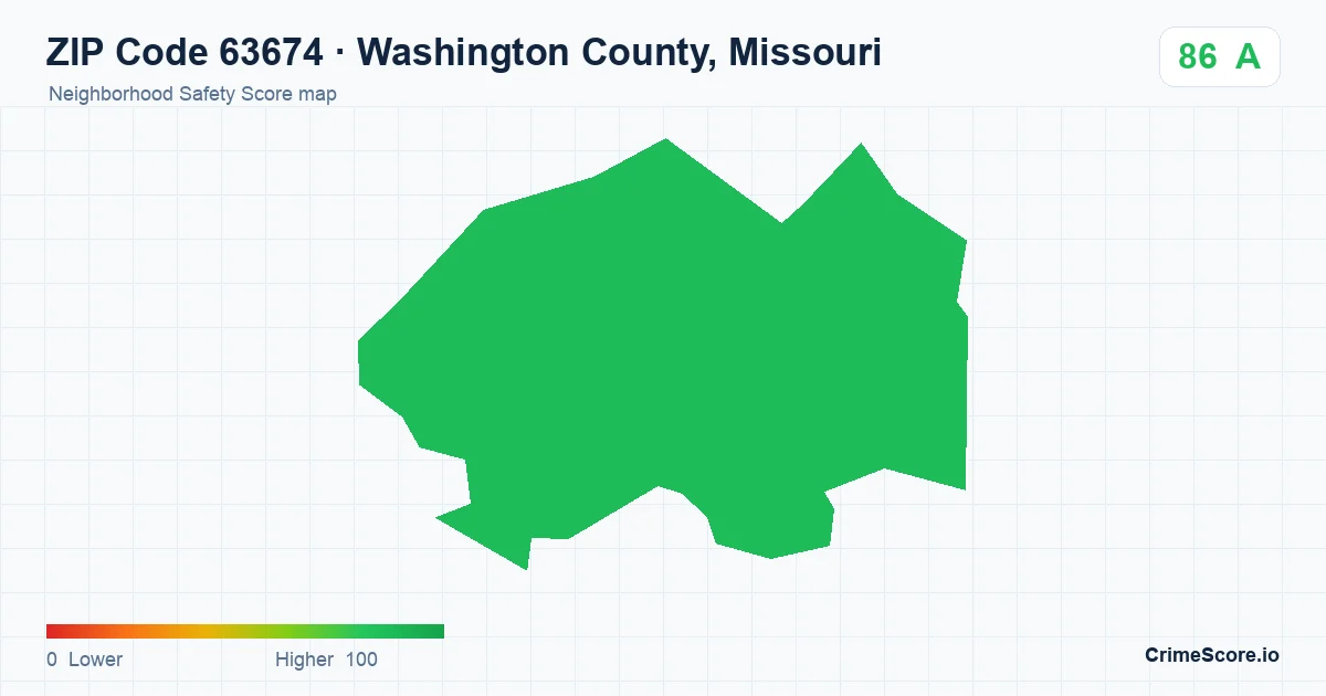 ZIP Code 63674 in Washington County, Missouri neighborhood Safety Score map
