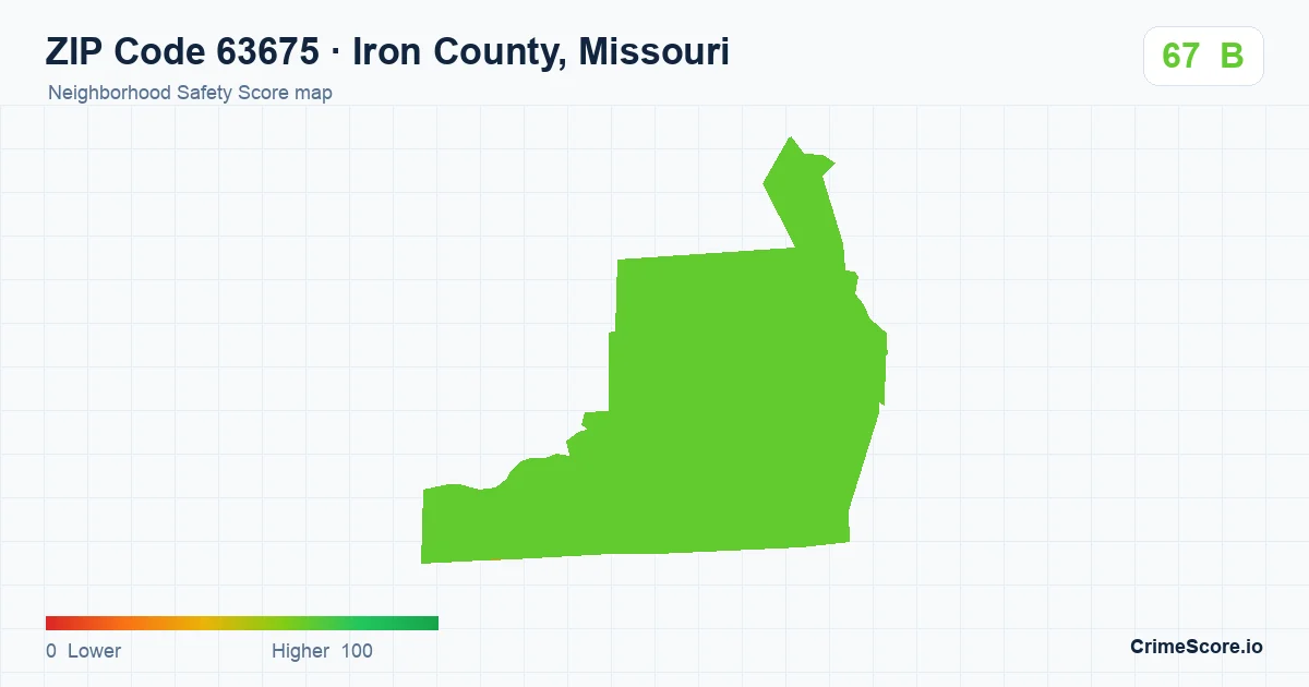 ZIP Code 63675 in Iron County, Missouri neighborhood Safety Score map