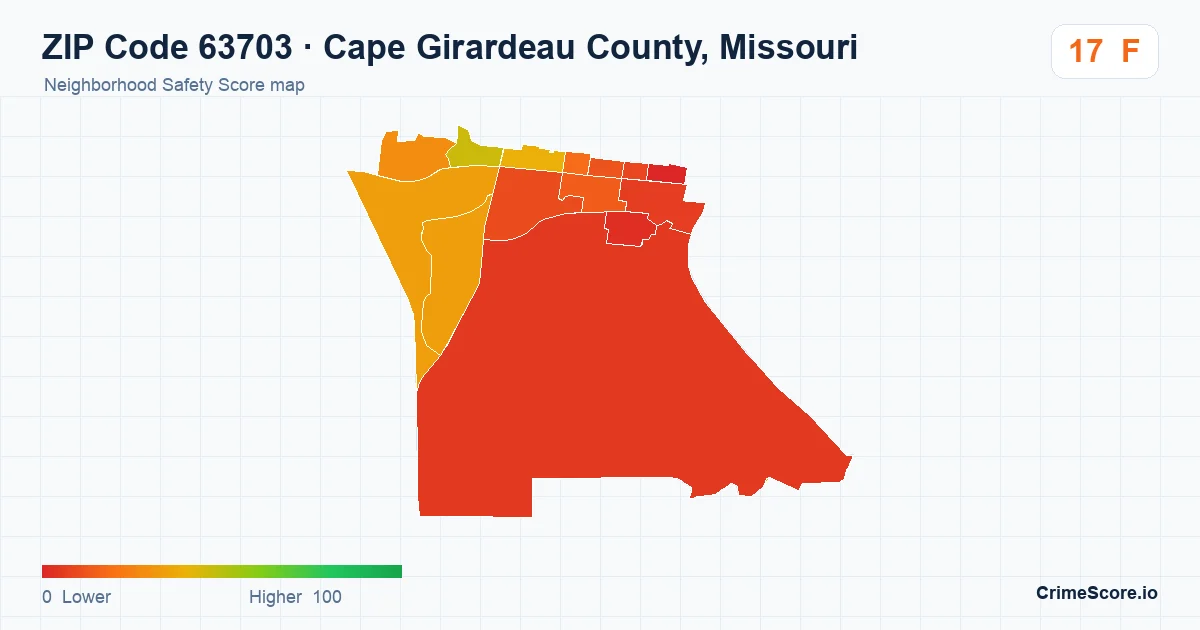 ZIP Code 63703 in Cape Girardeau County, Missouri neighborhood Safety Score map