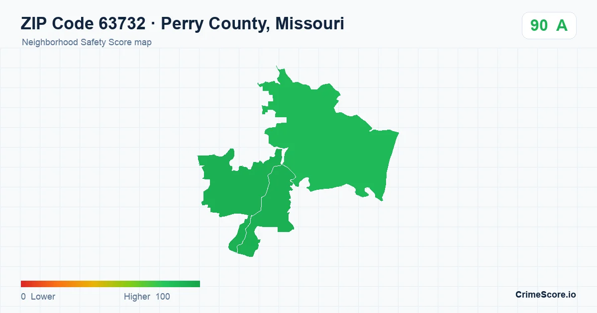 ZIP Code 63732 in Perry County, Missouri neighborhood Safety Score map