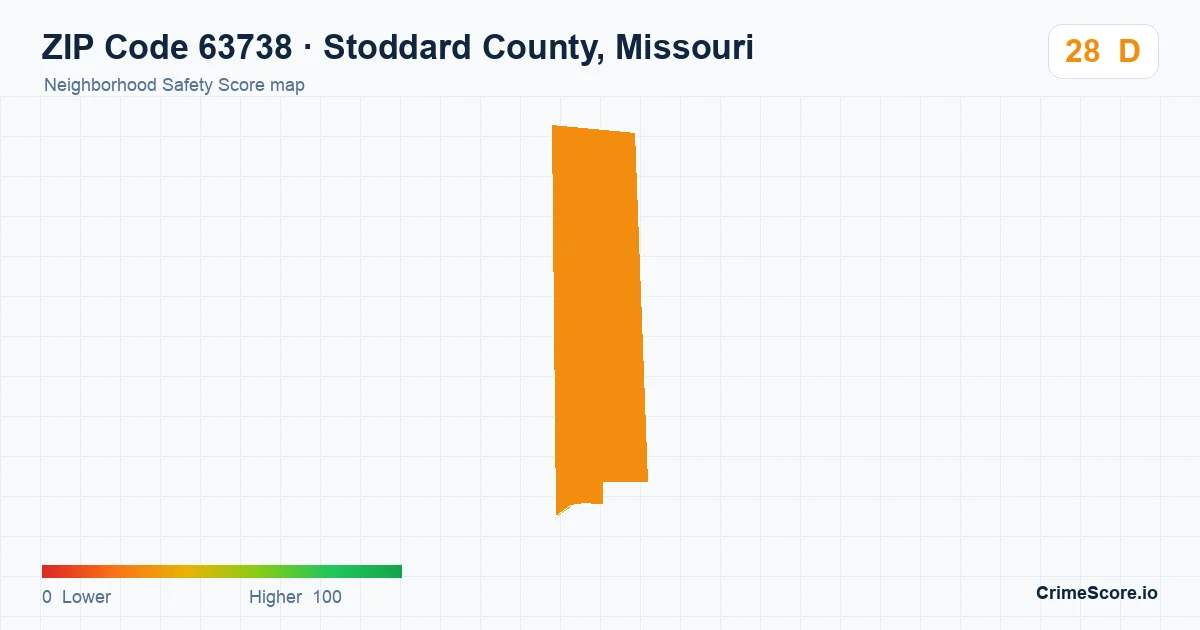 ZIP Code 63738 in Stoddard County, Missouri neighborhood Safety Score map