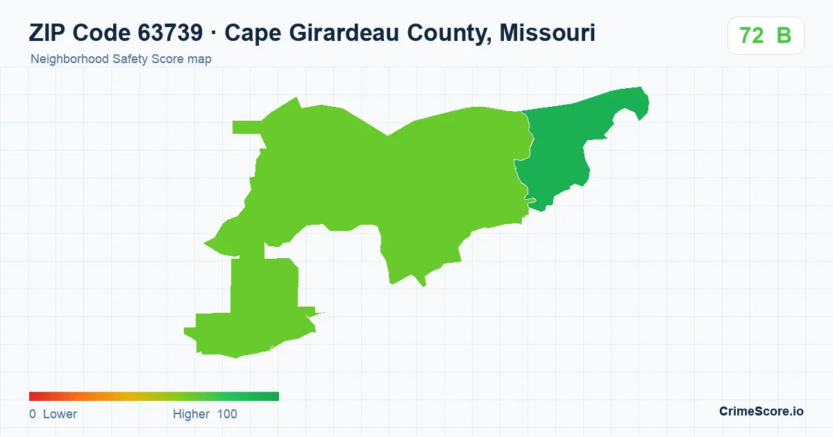 ZIP Code 63739 in Cape Girardeau County, Missouri neighborhood Safety Score map