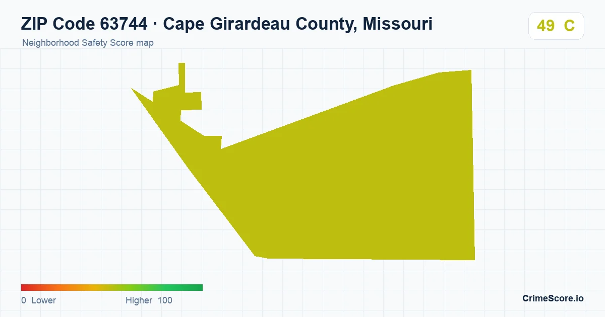 ZIP Code 63744 in Cape Girardeau County, Missouri neighborhood Safety Score map