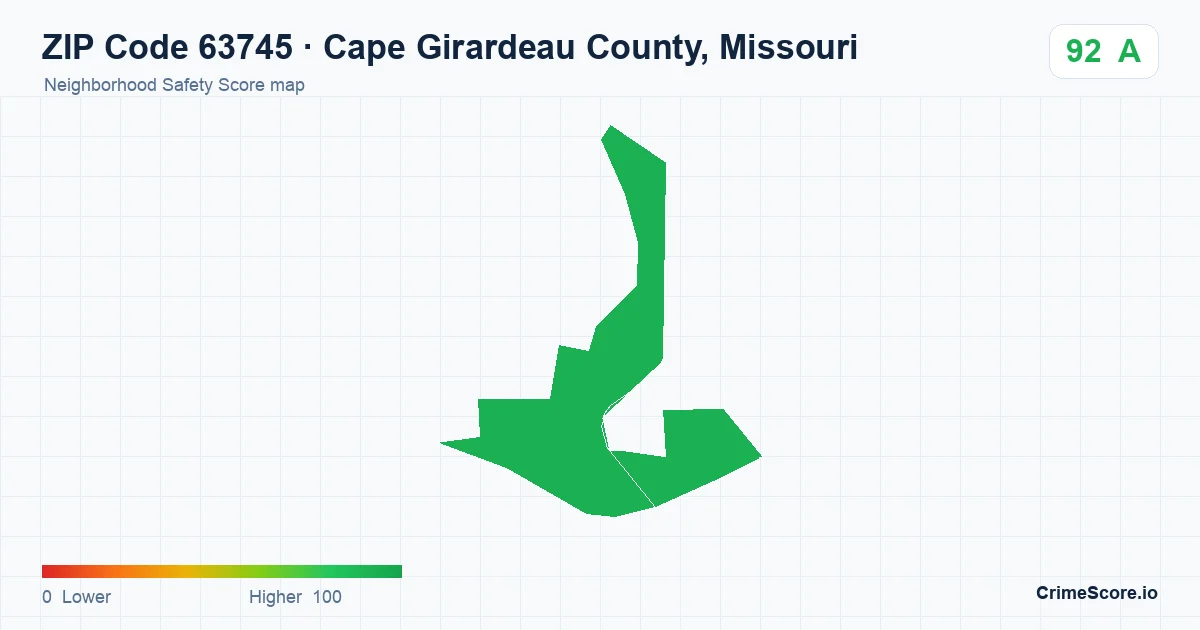 ZIP Code 63745 in Cape Girardeau County, Missouri neighborhood Safety Score map
