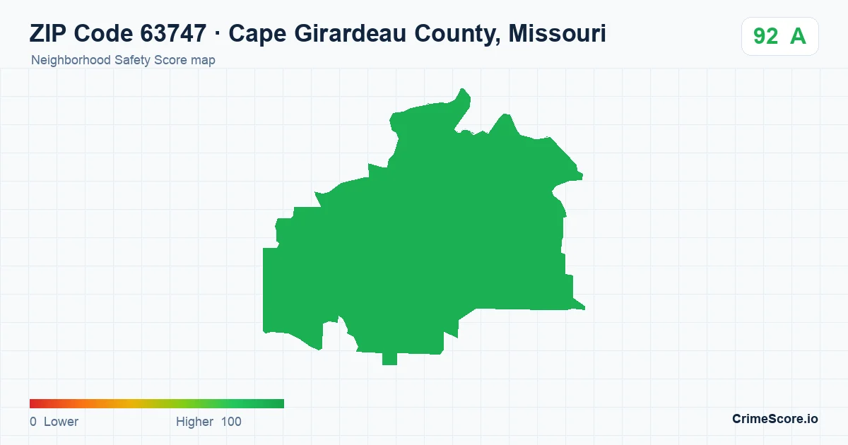 ZIP Code 63747 in Cape Girardeau County, Missouri neighborhood Safety Score map