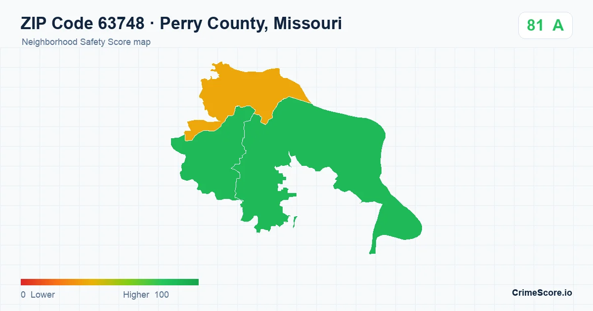 ZIP Code 63748 in Perry County, Missouri neighborhood Safety Score map