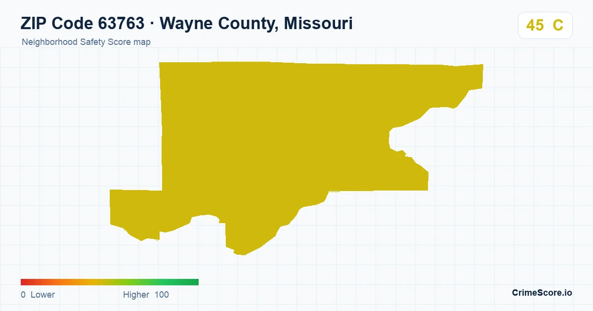 ZIP Code 63763 in Wayne County, Missouri neighborhood Safety Score map
