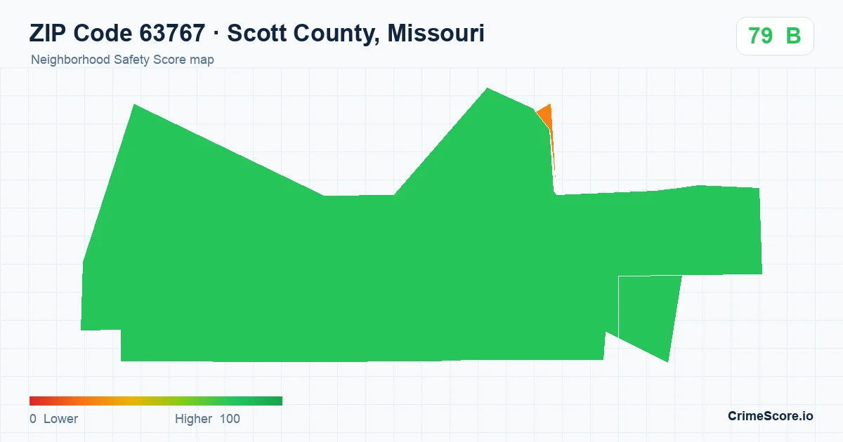 ZIP Code 63767 in Scott County, Missouri neighborhood Safety Score map