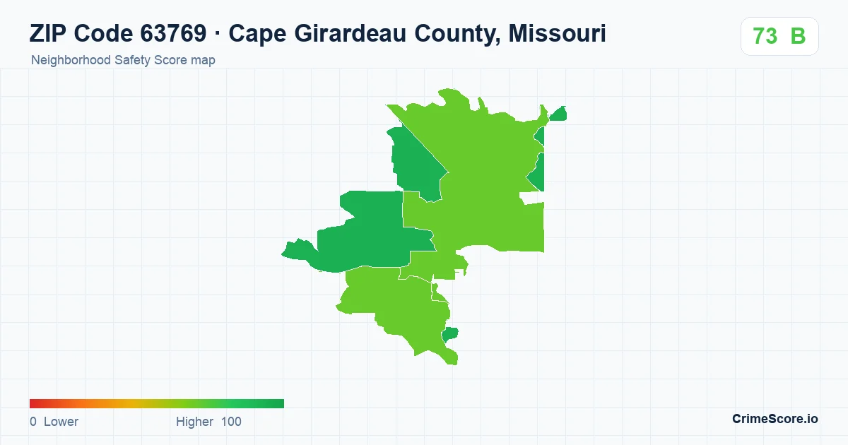 ZIP Code 63769 in Cape Girardeau County, Missouri neighborhood Safety Score map