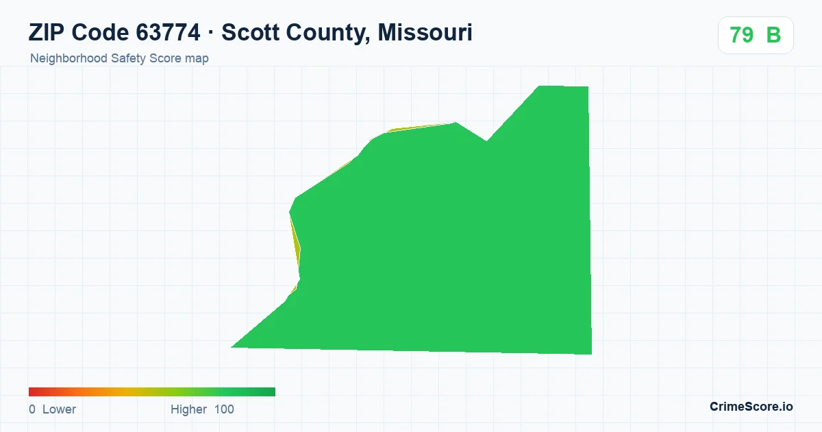 ZIP Code 63774 in Scott County, Missouri neighborhood Safety Score map