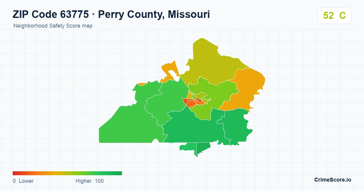 ZIP Code 63775 in Perry County, Missouri neighborhood Safety Score map
